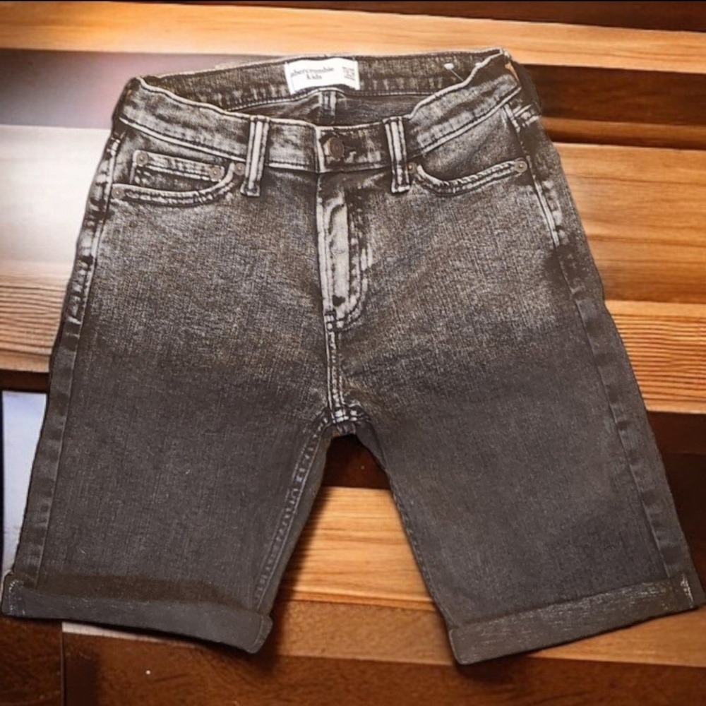 Abercrombie & Fitch Shorts Kids 11/12 Black Acid Washed Denim Adjustable Waist